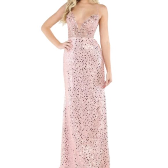 NWT May Queen RQ7993 Sheer Prom Dress Rose Gold Size 10 - Picture 1 of 10
